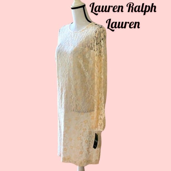 RALPH LAUREN NWT FLORAL LACE DRESS WHITE/ROSE SIZE 14 - Picture 7 of 8